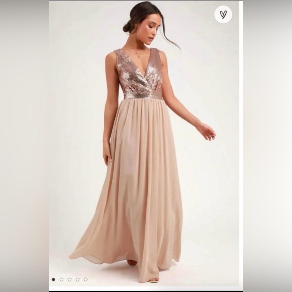 NWT Lulu's Elegant Encounter Champagne Sequin Maxi Dress SIZE S